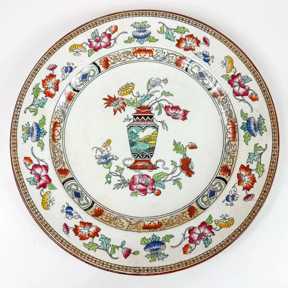 William Brownfield Imari Chinoiserie Ironstone Dinner Plate No 115 Vase Floral